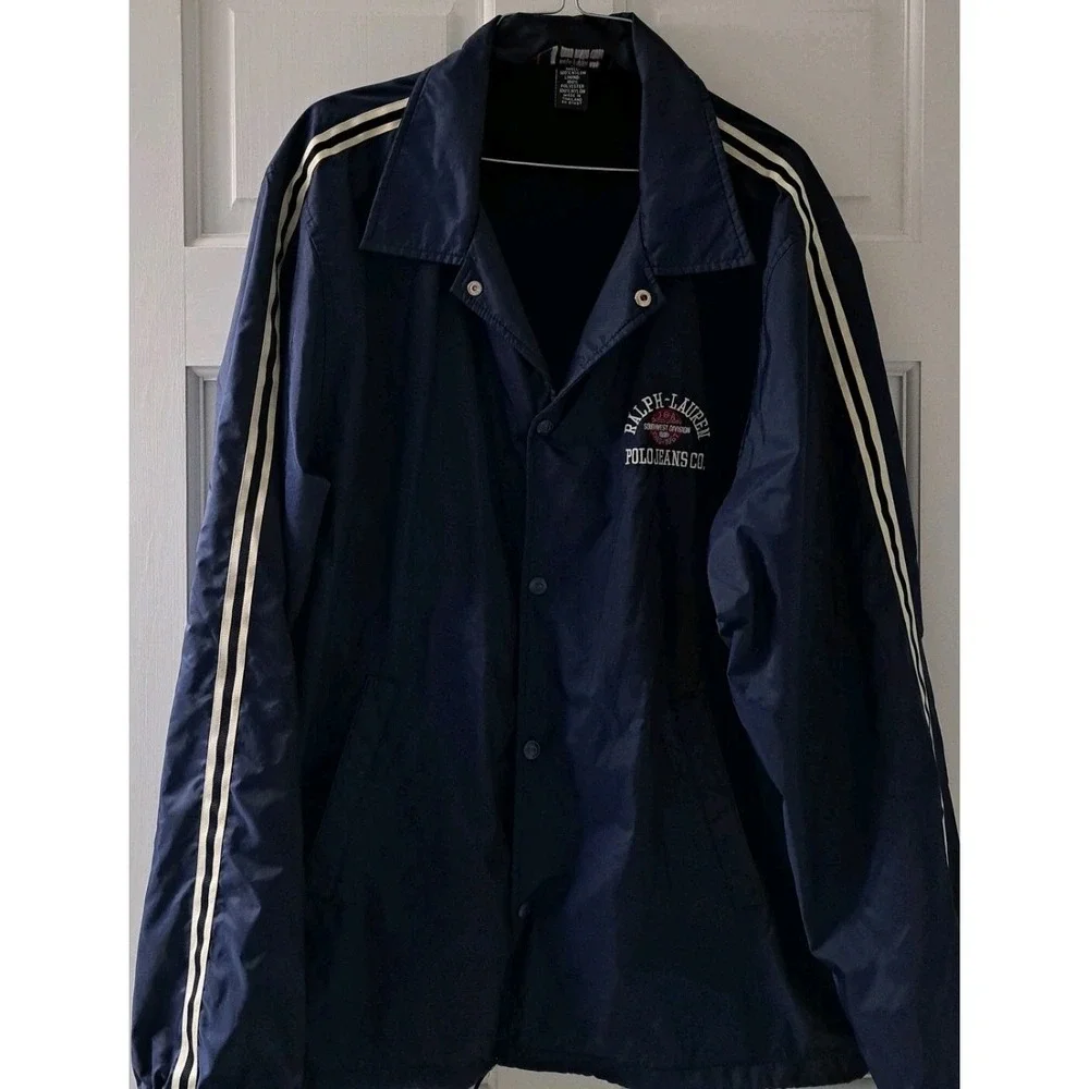 Polo Ralph Lauren Men's XL Windbreaker Jacket Navy‎ Blue Striped Sleeved